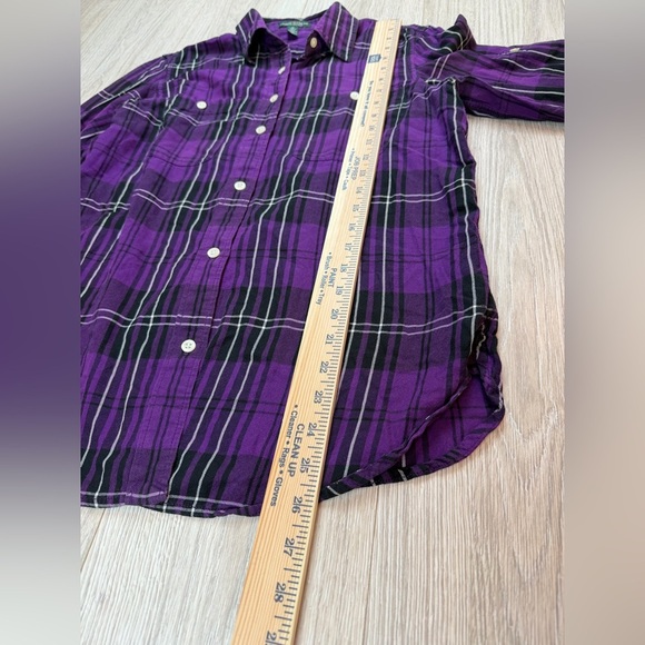 Lauren Ralph Lauren Women’s Purple and Black Plaid Tartan Button Up Shirt Size M - Picture 3 of 5